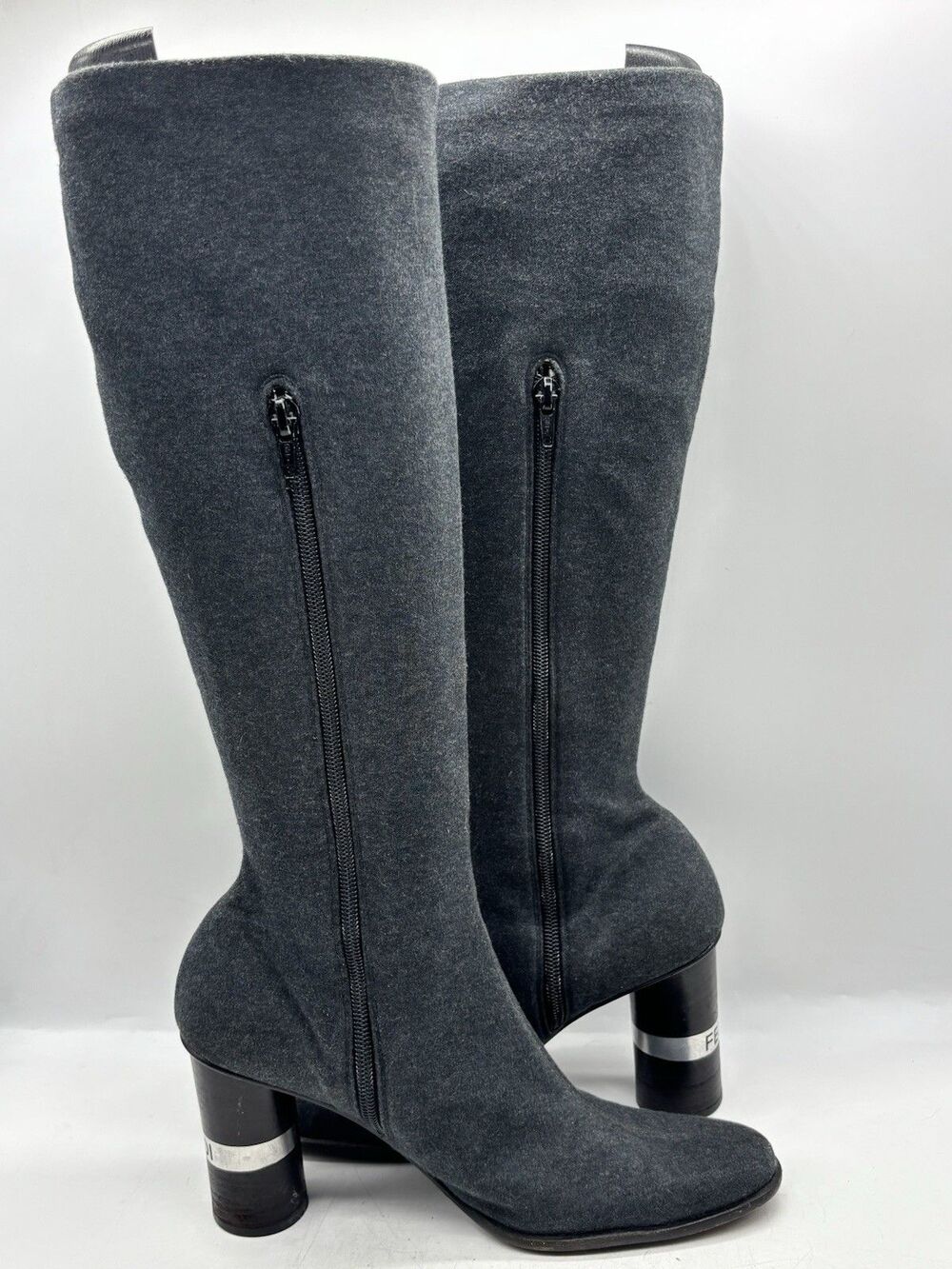 Fendi Knee High Heel Boots Women’s Size 8.5 Gray Grey Auth